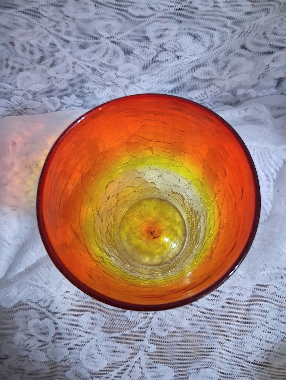 Vintage Blenko Crackle Glass Vase Amberina Orange - Picture 7 of 10